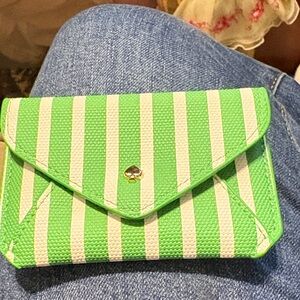 Green and White Striped Envelope Wallet - Small Crossbody Clutch